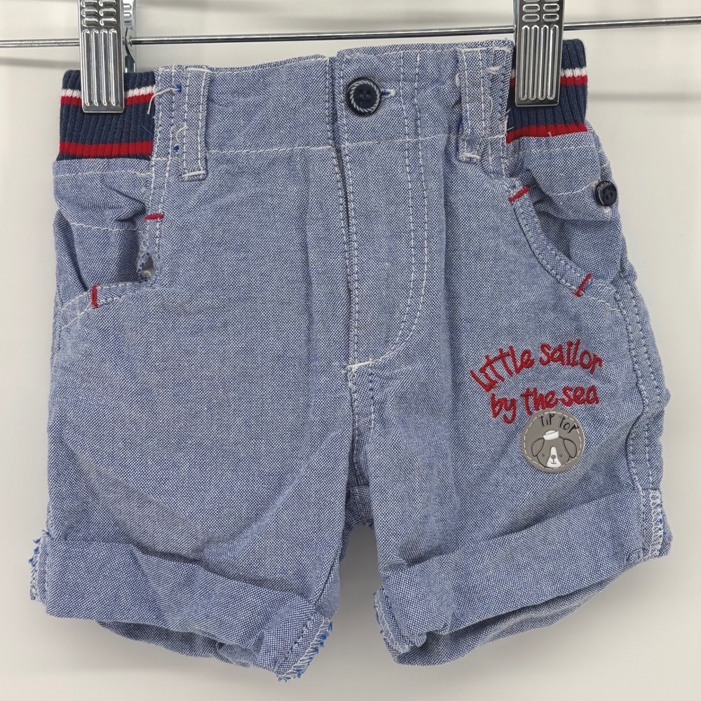 Tip Top Boys Little Sailor Blue Chambray Cuffed Shorts Red Navy Striped Waist G